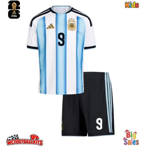 Argentina Julian Alvarez #9 Replica Home Stadium Kit for Kids World Cup 2026 Short Sleeve (+ pants)